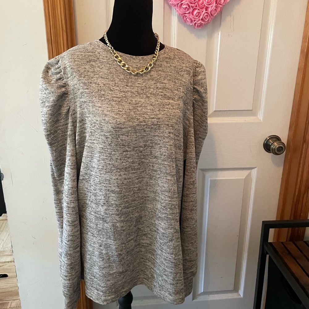 Brown Long Sleeve Top with Puff Shoulders